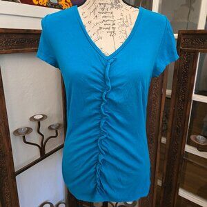 Turquoise V-Neck Ruched Ann Taylor Top, Sz S